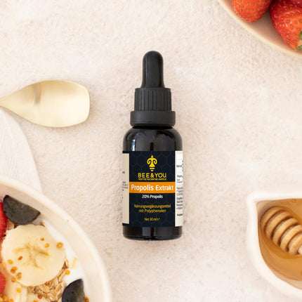 BEE&amp;YOU Propolis Tincture, Propolis Drops 20% (30ml) standardized, additives, Propolis extract rich in beneficial polyphenols and flavonoids, mix into muesli and yogurt