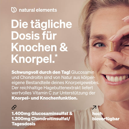 Glucosamine &amp; Chondroitin – 180 Capsules – with vitamin C for normal collagen formation* – high dosage, without unnecessary additives – produced in Germany &amp; laboratory-tested