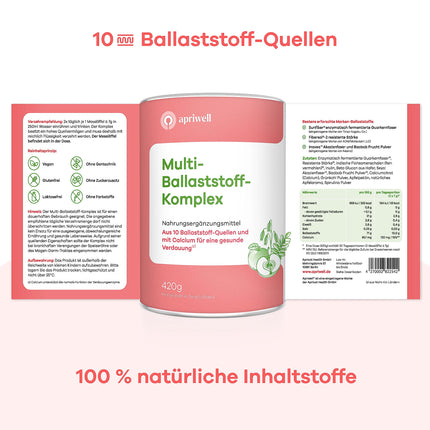 Multi-Fiber Complex | 10 Premium Fibers &amp; Calcium | Digestion, Gut Flora, Immune System, Cholesterol &amp; Blood Sugar | Vegan, Gluten-Free, Lactose-Free | 420g Powder