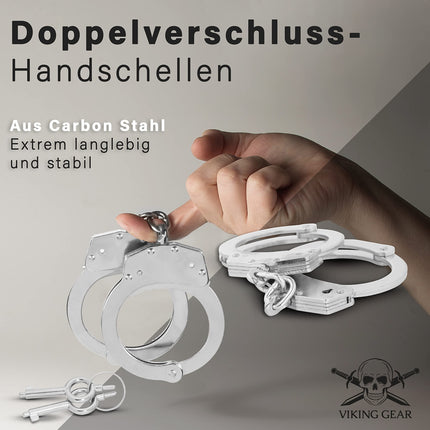 VIKING GEAR® genuine professional handcuffs made of hardened steel in silver with 2 keys - government quality - security accessories - handcuffs sex - handcuffs sex