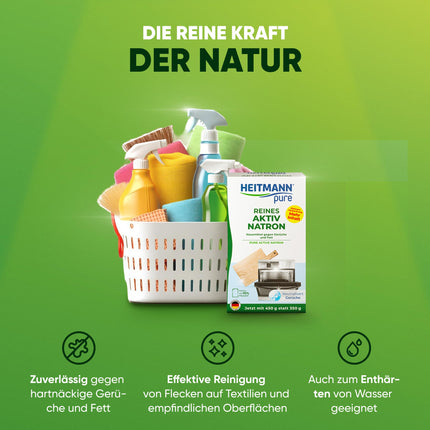 HEITMANN pure Pure Active Baking Soda | Reliably removes grease, odors, and stains throughout the home | 450 g