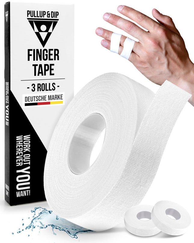 PULLUP &amp; DIP Finger Tape Extra Strong, 3 Rolls (30m) Finger Tape, Skin-Friendly Sports Tape, Hand Tape for Strength Training, BJJ, Handball Accessories, Climbing Tape Finger, Goalkeeper Training (White)