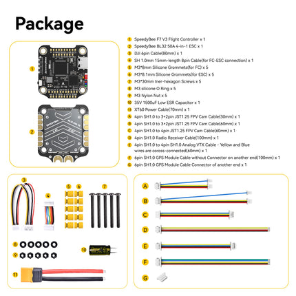 V3 F7 Flight Controller Stack 30x30 Drone FC Stack with 4in1 50A ESC BL32 Wireless Betaflight Configuration, Black Box, Solderless Connectors, WiFi, Bluetooth for 3-6S 4" 5" FPV Drone Cinelifter