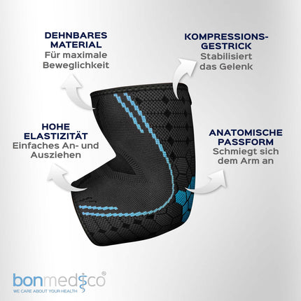 bonmedico elbow bandage, tennis wrist bandage, elbow bandage for men and women - 1 piece, grey, M