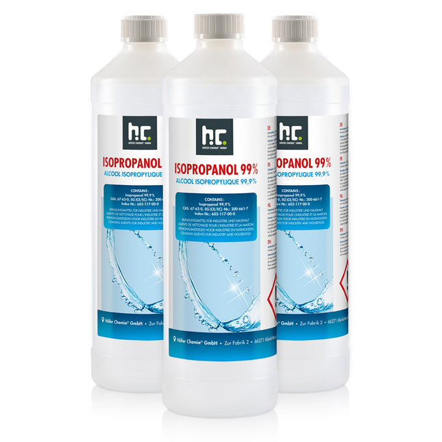 Isopropanol 99.9% IPA from Höfer Chemie freshly filled in handy 1 L bottles - perfect as a solvent and grease remover (3 x 1 L)