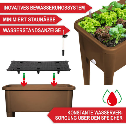 Onbest raised bed/cold frame – with cover/water indicator – made of robust plastic – ideal for garden/patio/balcony – raised herb bed for growing – planter including garden tools (Coffee)