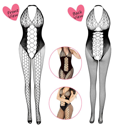 Women's Fishnet Bodysuits Lingerie Nightwear Lace Stockings Flowers for Romantic Date Wear Sexy Lingerie Black (4Pack)