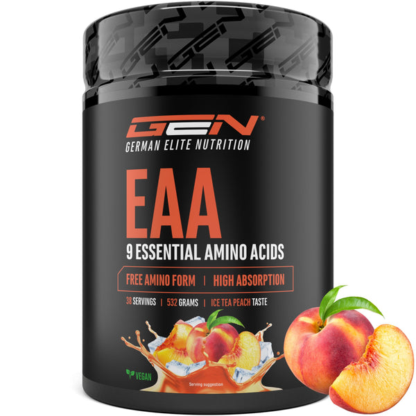 EAA Powder 532 g - All 9 essential amino acids including histidine &amp; BCAA - Human Code Formula - Amino Workout Drink - Delicious &amp; Top Solubility - Vegan (Ice Tea Peach)
