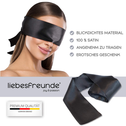 liebesfreunde® Blindfold for couples - Beautiful erotic satin eye mask | Bondage mask for tying up, sex toy accessory, black