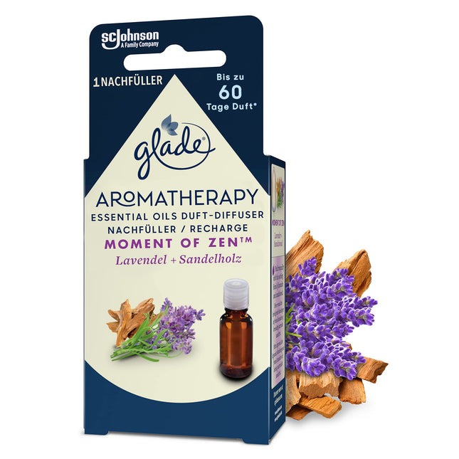 Glade Aromatherapy Essential Oils Fragrance Diffuser Refill, Moment of Zen, Lavender + Sandalwood Aroma Diffuser, 17.4 ml