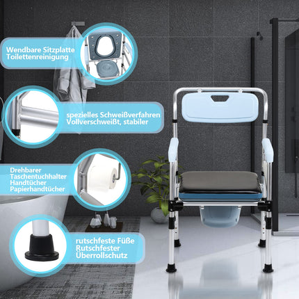 Jopassy toilet chair, height adjustable 42-54cm, with padded seat and toilet bucket, load capacity up to 160kg, for seniors and pregnant women