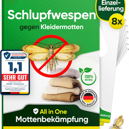 anwerk® Parasitic Wasps against Clothes Moths - 8 cards with 1 delivery each - Effectively combat clothes moths - Alternative to moth traps, moth sprays, and pheromone traps