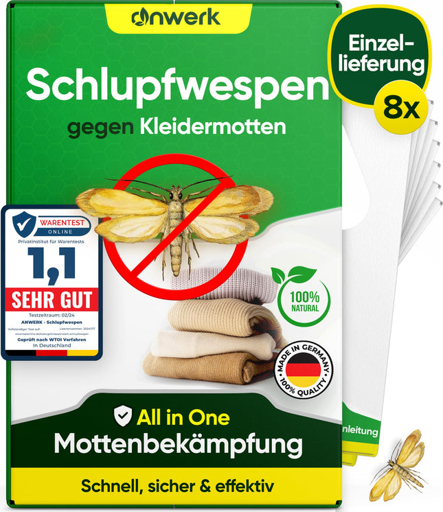 anwerk® Parasitic Wasps against Clothes Moths - 8 cards with 1 delivery each - Effectively combat clothes moths - Alternative to moth traps, moth sprays, and pheromone traps