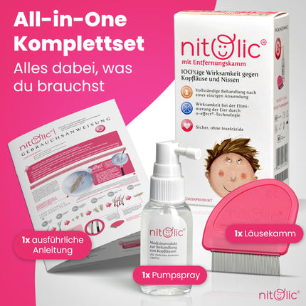 NITOLIC head lice treatment, against lice with just one application, for children from 2 years, with lice comb, effective alternative to lice shampoo