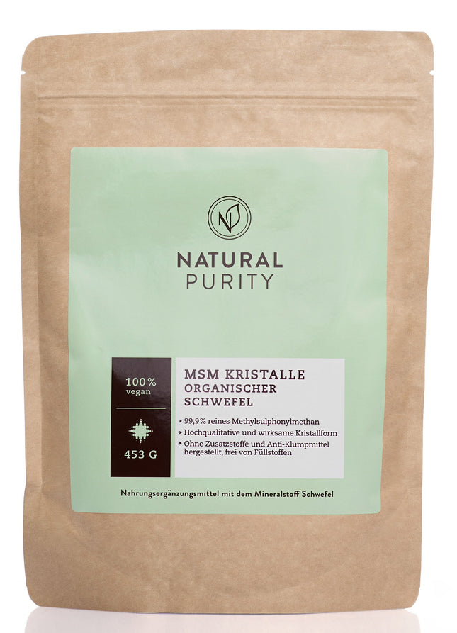 MSM Organic Sulfur Crystals (99.9% Methylsulfonylmethane) Natural Purity – 453g pure crystal form – higher bioavailability and higher dosage than capsules and powder