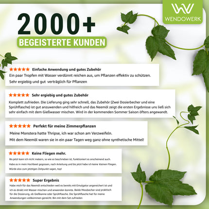 WENDOWERK® Neem Oil [1000ml] - Includes spray bottle and measuring cup - Neem oil with emulsifier for direct application - Neem oil for natural plant care for indoor and outdoor use