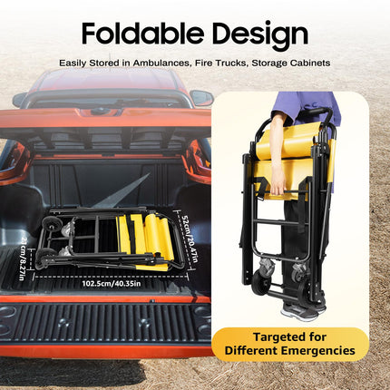 Mobile Portable Stairlift Without Installation, Aluminum Stair Climber Wheelchair, Folding Ambulance Firefighter Evacuation for Disabled Elderly, up to 159 kg (Yellow)