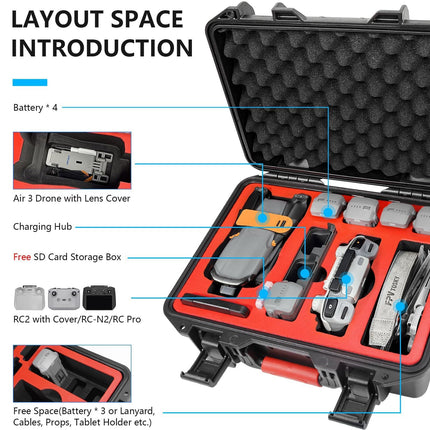 FPVtosky Case for DJI Air 3S /3 Drones/Fly More Combo, Waterproof Air 3 /3S Hard Case Bag Accessories, Compatible with DJI RC 2/RC-N2/RC Pro with Protective Case, Up to 8 Batteries