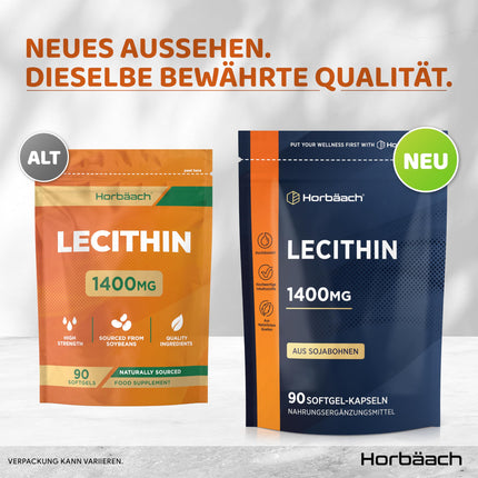 Lecithin Capsules 1400mg | High Dosage | 90 Soy Lecithin Softgels | Breastfeeding Vitamins with Vitamin E | Soy Lecithin | Horbaach