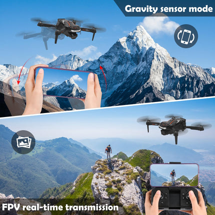 Drone with 1080P HD Camera for Kids, RC Drone with 2 Batteries, Foldable Quadcopter with FPV WiFi Transmission, Gravity Sensor, 3D Flip Mode, One-Button Takeoff/Landing, Altitude Hold Mode (Black)