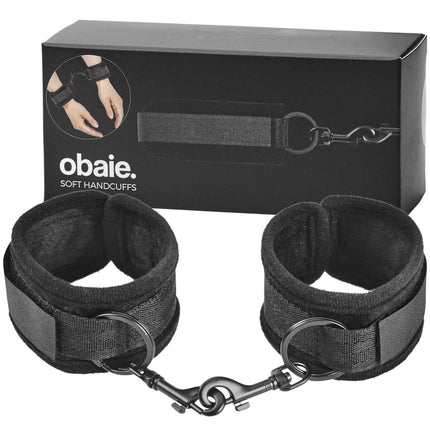 Obaie Soft Cuffs - Polyester and Metal Handcuffs - BDSM Toys for Beginners - Handcuffs Sex Bed - Erotic Handcuffs for Couples - BDSM Handcuffs for Bondage - Black