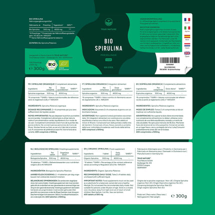 Organic Spirulina Tablets – 600 Tablets (500 mg) – 4,000 mg High Dose – Organic Algae from Certified Organic Farming – Vegan – TRUE NATURE®