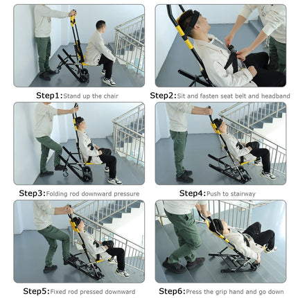 LOSCHEN Yellow manual lift stair chair, portable folding stair chair for daily transfer, one person can assist elderly mobility, holds 350 pounds