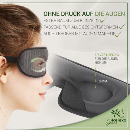 OMNIRELEXX Sleep Mask – Breathable 3D Sleeping Eye Mask – Comfortable and Soft Eye Mask for Women and Men – 100% Light Blocking – Travel Pouch – Eye Cup – Memory Foam (Black)