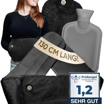 KUNU® original hot water bottle belt - incl. gift packaging - premium hot water bottle with extra cover - extra long 130cm period heat belt - extremely fluffy - perfect for back, stomach, and neck