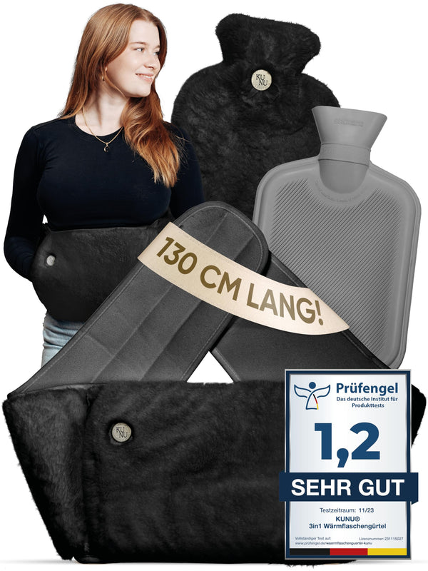 KUNU® original hot water bottle belt - incl. gift packaging - premium hot water bottle with extra cover - extra long 130cm period heat belt - extremely fluffy - perfect for back, stomach, and neck
