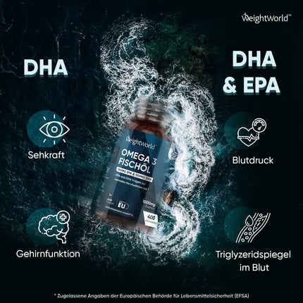 Omega 3 - 400 Capsules 1+ Year Supply - 1000mg Fish Oil per Day - Essential Omega 3 Fatty Acids with EPA &amp; DHA - For Heart, Brain &amp; Blood Pressure (EFSA) - Natural Fish Oil from Anchovies - WeightWorld