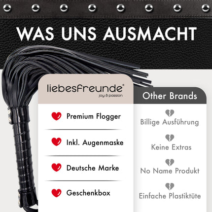Liebesfreunde® Sex Whip – Flogger BDSM Toy, hard and soft applicable, including blindfold