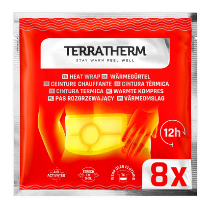 Terratherm Heat Belt - 12h of soothing deep heat, heat patches, heat pads for the back, back warmer - kidney warmer air-activated - sizes S-XL, 8 pieces