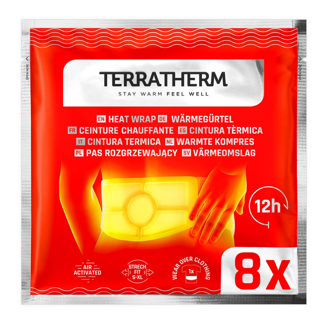 Terratherm Heat Belt - 12h of soothing deep heat, heat patches, heat pads for the back, back warmer - kidney warmer air-activated - sizes S-XL, 8 pieces
