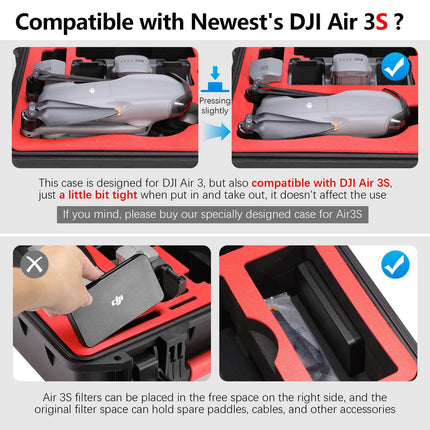 FPVtosky Case for DJI Air 3S /3 Drones/Fly More Combo, Waterproof Air 3 /3S Hard Case Bag Accessories, Compatible with DJI RC 2/RC-N2/RC Pro with Protective Case, Up to 8 Batteries