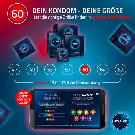 MY.SIZE Classic Condoms Size 5 I 60 mm Width I 36 Pieces Large Pack I Extra Thin, Realistic, Ultra-Soft I Thin 0.07 mm Wall Thickness I Vegan I Condoms for Men