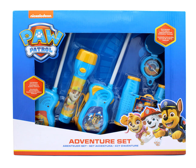 PAW Patrol Patrol Adventure Set 5 Piece Walkie Talkies (6x AA batteries not included), binoculars, compass and flashlight (2x AAA batteries not included) in gift box 38.6x5.5x28.7 cm colorful