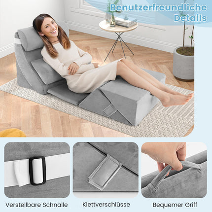 COSTWAY 7-Piece Orthopedic Wedge Pillow Set, Adjustable Bed Wedge Pillow with Washable Cover, Support Pillow for Heartburn, Pain Relief, Leg Elevation, Snoring, Gray
