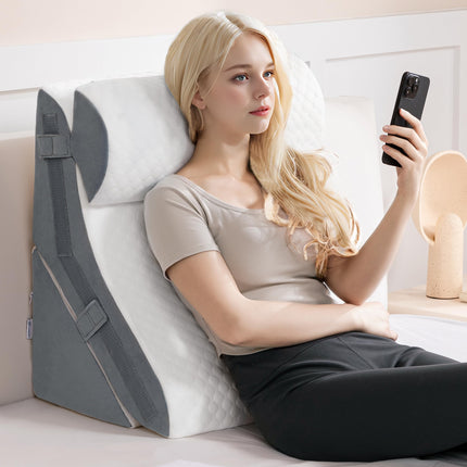 3-in-1 Orthopedic Bed Wedge Pillow Set Adjustable Memory Foam Folding Triangle Pillow for Leg Knee Support, Sleep Apnea, Back Pain, Heartburn Relief, Snoring