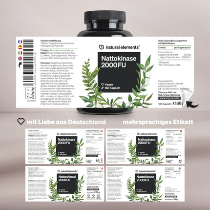 Nattokinase – 180 high-dose capsules each 100mg (20,000 FU/g) – non-GMO – vegan, without unnecessary additives – produced in Germany &amp; laboratory-tested