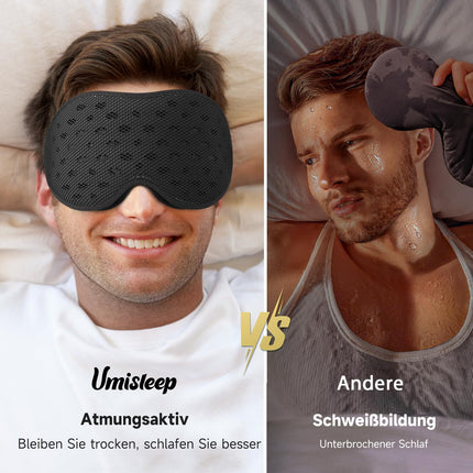 Umisleep Breathable 3D Sleep Mask for Side Sleepers, Comfortable, Lightweight Sleeping Eye Mask for Men and Women, with Storage Bag &amp; Earplugs for Airplane, Travel, Office, Black