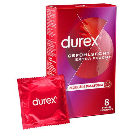 Durex Real Feel Extra Moist Condoms – Thin condoms with an anatomical easy-on shape and moistened with plenty of silicone lubricant – 8-pack (1 x 8 pieces)
