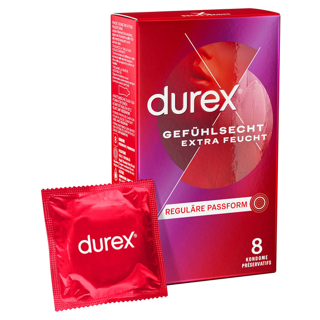 Durex Real Feel Extra Moist Condoms – Thin condoms with an anatomical easy-on shape and moistened with plenty of silicone lubricant – 8-pack (1 x 8 pieces)