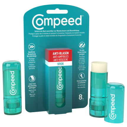Compeed Anti-Blister Stick - Invisibly protects against blisters and chafing - Instantly reduces friction on the skin, 1 stick (8 ml)