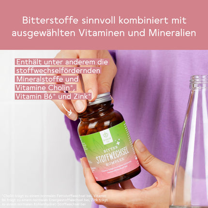 BitterLiebe® Bitter Metabolism Complex - 90 high-dose capsules with choline, zinc, vitamins &amp; bitter substances - For normal fat and energy metabolism - Vegan &amp; Made in Germany