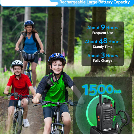eSynic Walkie-Talkies 4 Pack Long Range 2-Way Radio with 4 Original Earpieces with 16 Channel Single Band for Survival Training and Other Activities