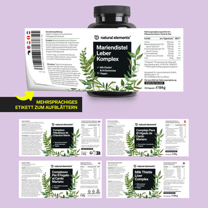 Milk Thistle Liver Complex - 120 Capsules - with milk thistle, choline, artichoke extract, turmeric &amp; zinc - Liver treatment. High dosage, vegan, laboratory-tested and produced in Germany.