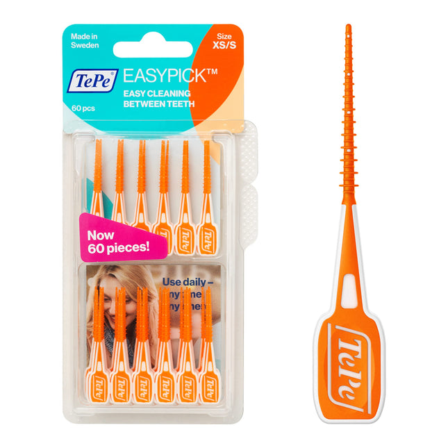 TePe EasyPick Dental Picks, Orange, ISO XS-S, 60 pcs., efficient interdental cleaning, durable dental pick for small gaps