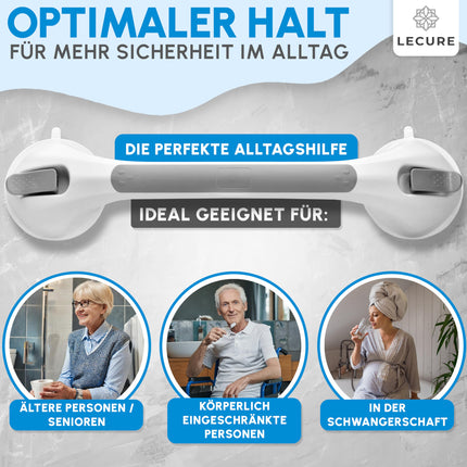 LECURE® Shower Grab Bar [2 Pieces] No Drilling Required - Extra Strong Shower &amp; Bath Grab Bar with Suction Cup - Ideal for Seniors and People with Physical Disabilities [110 kg Load Capacity]