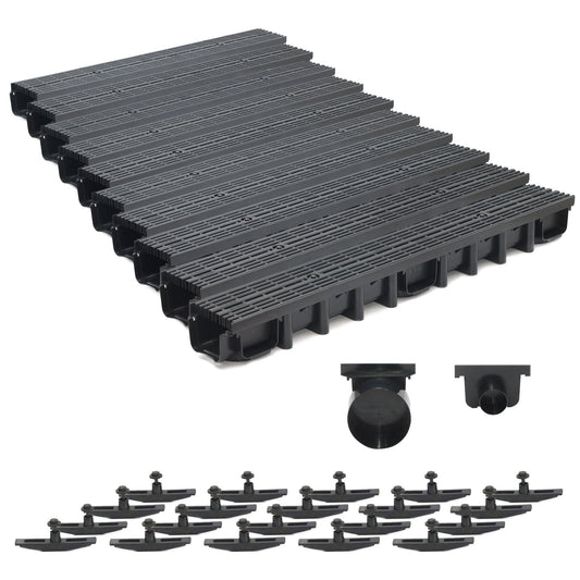 10m Entwässerungsrinne für modulares System A15 98mm, komplett Stegrost Kunststoff, Schwarz Line